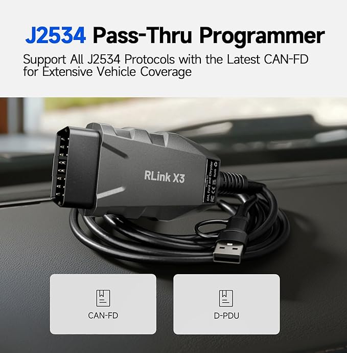 TOPDON 3-in-1 High-Speed USB OBD2 Adapter for FORScan, RLink J2534 Reprogramming Tool for GM/Ford/Chrysler, J2534 Pass-Thru Programmer, OEM Diagnostic Tool, Supports J2534/CAN FD, RLink X3