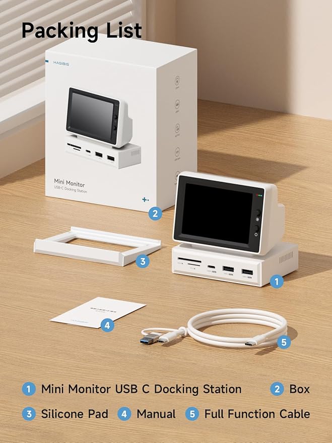 Hagibis 3.5inch IPS USB Mini Screen with USB C Hub, USB-C&HDMI Monitor AIDA64 Mini PC CPU RAM HDD Data Monitor Temperature Electronic Album Floating Lyrics Display Sub Screen for Laptop PC (960x640)