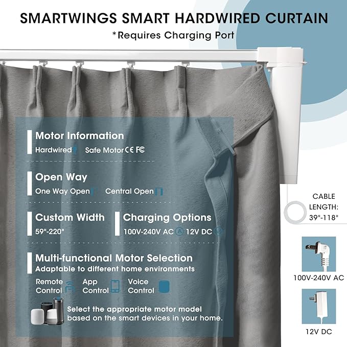SmartWings Automatic Curtain Opener with Drapery, Motorized Vertical Blinds with Remote, Electric Closet Doors Sliding Panels Compatible with Alexa Google Homekit, 90% Blackout Medium Grey