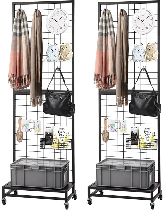 NectaCol Grid Wall Panels, 2'x 6' Gridwall Panel Display Stand with Baseplate, Black Wire Grid Wall Display Rack, Grid Panels for Display, Retail Display Stand - 2 Packs