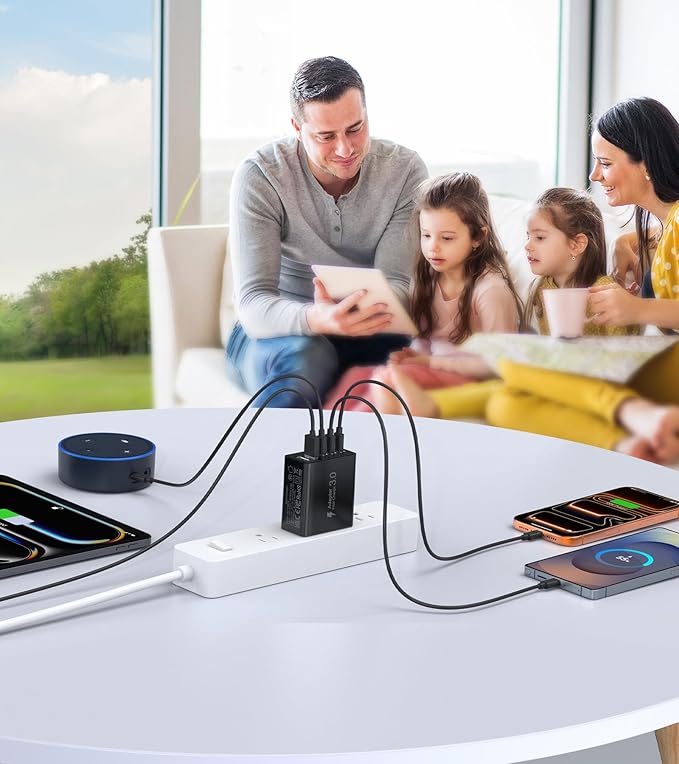 [2-Pack] USB C Wall Charger, 60W Type C Charger Block 5-Port Fast Charging Blocks,3USB C+2USB A Multiport Plug,PD Power Adapter Brick Cube for iPhone 17/16/15/14/13/Pro,iPad,Samsung,for Switch（Black）