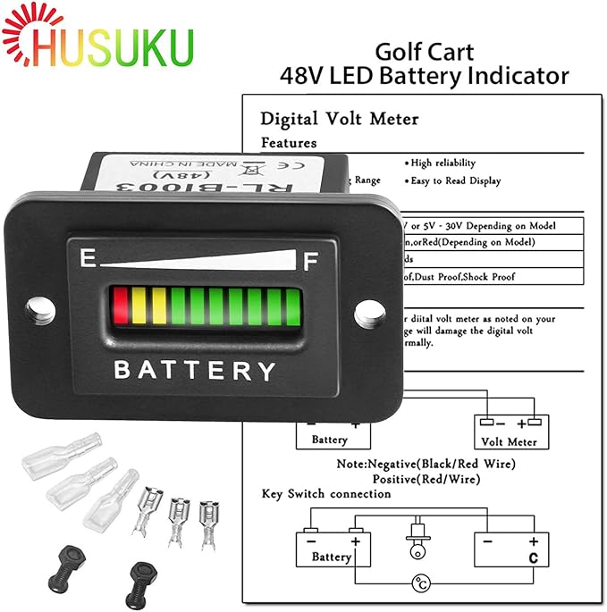 HUSUKU 48V led Battery Indicator 48 Volt Battery Meter led Voltmeter Gauge led Digital Voltmeter for Golf Cart Club Car EZGO Yamaha