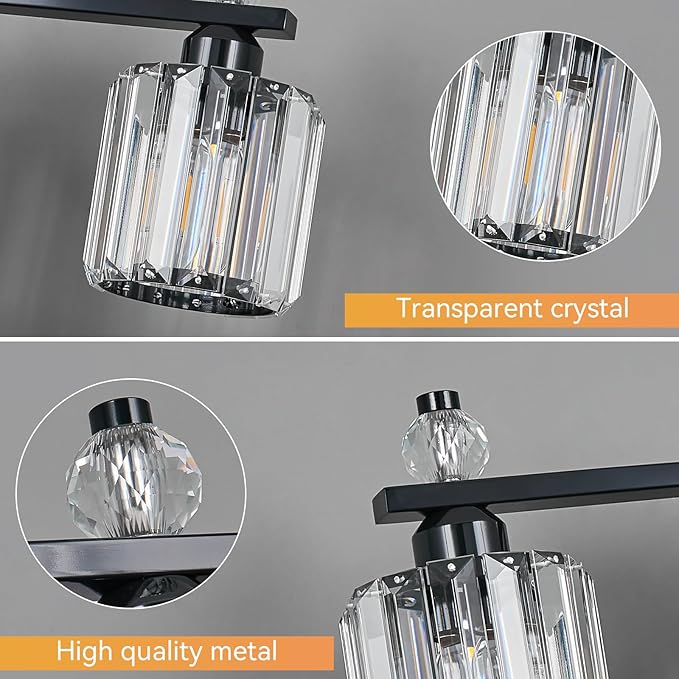 FDPBY Bathroom Vanity Lights 4-Light Plating Black Modern Crystal Vanity Light Fixtures Over Mirror Crystal Bathroom Vanity Lighting Fixtures