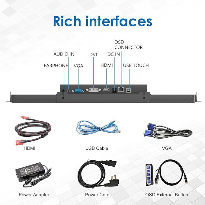 21.5 Inch Open Frame LCD Display Touch Screen Monitor HDMI VGA DVI Inputs 1000 Nits for Outdoor Kiosk