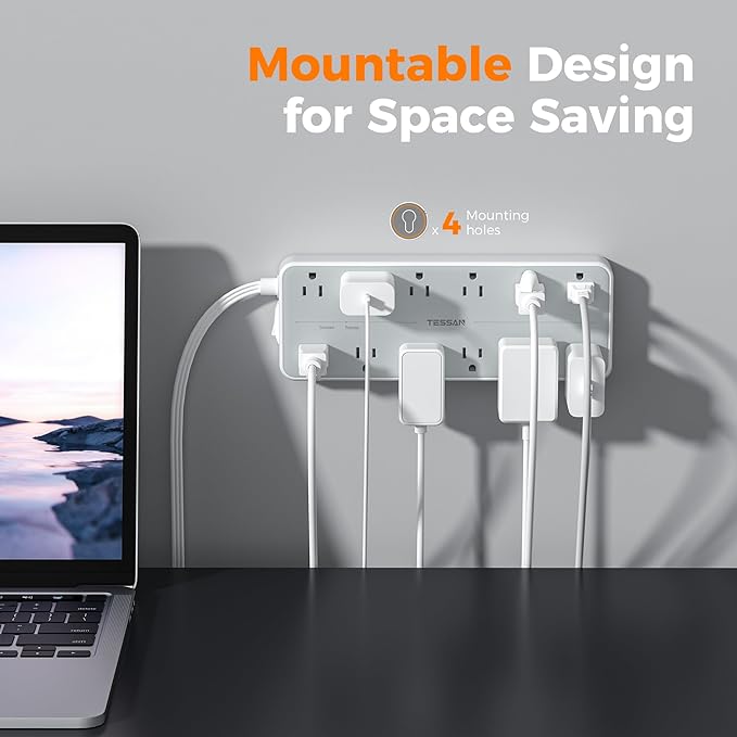 TESSAN Surge Protector Power Strip, Extension Cord with Multiple Outlets, 12 AC Outlets, 3 USB Ports(1 USB C), Flat Wall Plug, 5 Ft, 1700 Joules Protection for Home Office Dorm Room Essentials