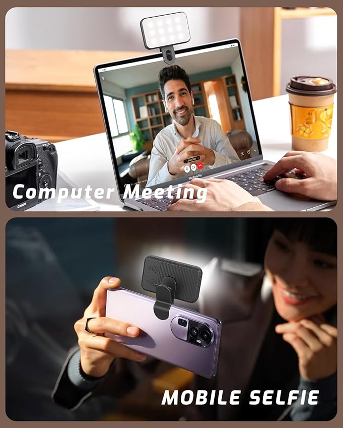 Mini Portable Selfie Light for iPhone: Rechargeable Clip on Phone Fill Lights, Ring Light for Camera Picture, Makeup Photo, Video Conferences, Laptop Use, Zoom Meetings, TikTok, Vlog Photography