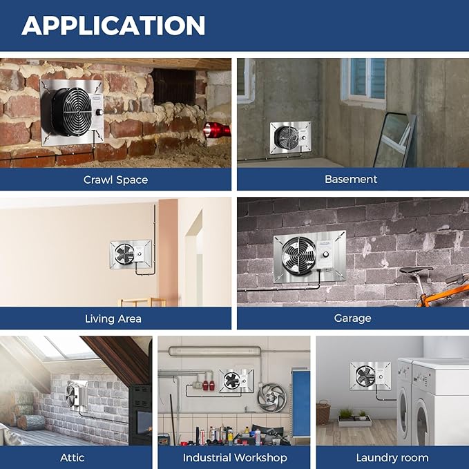 ALORAIR 260 CFM Stainless Steel Crawl Space Vent Fan - Air Out Crawlspace Ventilation Fan with Humidistat Dehumidistat, IP55 Exhaust with Isolation Mesh for Foundation Basements Garage Attic