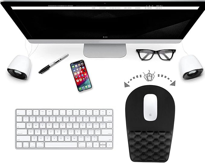 BOCHEERY Ergonomic Mouse Pad Wrist Support,Upgrade Mousepad with Massage Design,Non-Slip PU Base Desktop Mouse Pads for Pain Relief, Computer, Office & Home,12 x 8 in（E-Black）