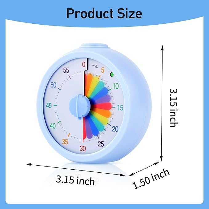 PIAMIG Visual Timer, 60-Minute Countdown Timer for Kids and Adults with Adjustable Volume, Rainbow Design Time Management Tools with Silent Operation, Suitable for Classroom, Office and Home (Blue)