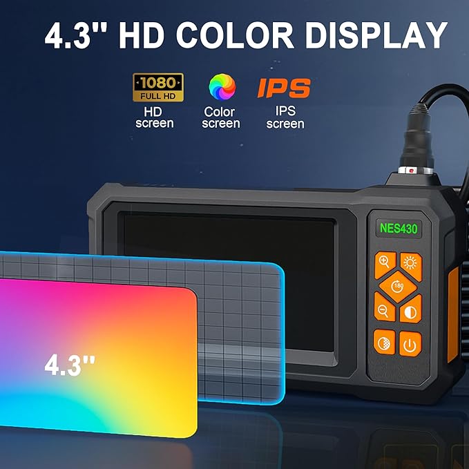 49.2 Feet Inspection Endoscope Camera with Light, 1080P HD Borescope Camera with Light, 4.3" IPS Screen, IP67 Waterproof Sewer Borescope, 49.2Ft Semi-Rigid Cord Drain Pipe Endoscope Cool Gadgets Tool