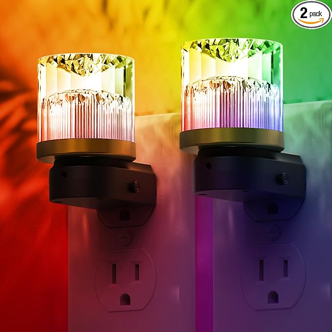 L LOHAS LED Night Light, Night Lights Plug into Wall with 10 Color Change RBG Nightlight Plug in Wall, Built in Dusk to Dawn Sensor for Hallway, Bathroom, Rooms, 2 Pack