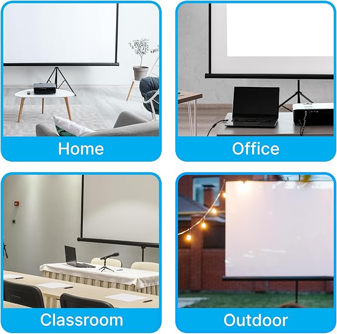 Projector Screen 84" with Floor Standing Portable Fold-Out Roll-Up Tripod Manual, Mobile Movie Screen, Home Theater Cinema Wedding Party Office Presentation, Quick Assembly