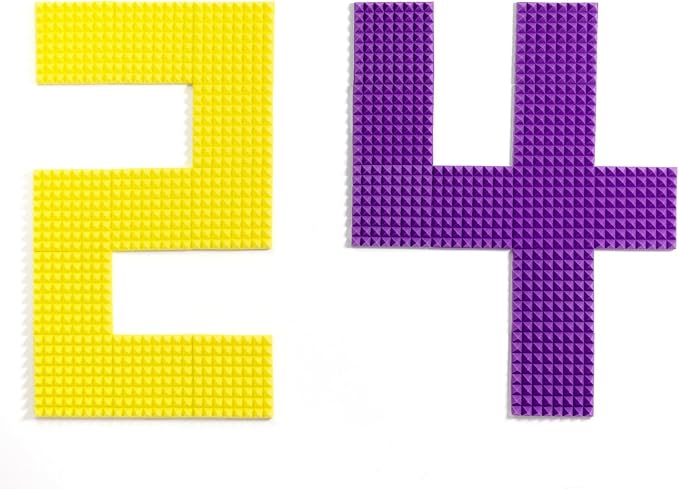 Sonicism Sound Proof Foam Panels for Walls Self-Adhesive 12 Pack Pyramid 1" X 12" X 12" Soundproof Wall Panels High Density Acoustic Panels Foam Fast Expand,Sound Absorption & Decoration,Black/Purple