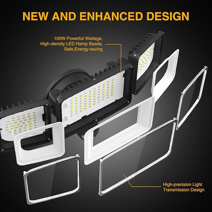 Onforu 2 Pack 100W LED Security Lights Motion Sensor Outdoor, 9000LM Super Bright Flood Light Motion Detector, IP65 Waterproof Exterior Floodlight, 6000K Hardwired Wall Light (Black)