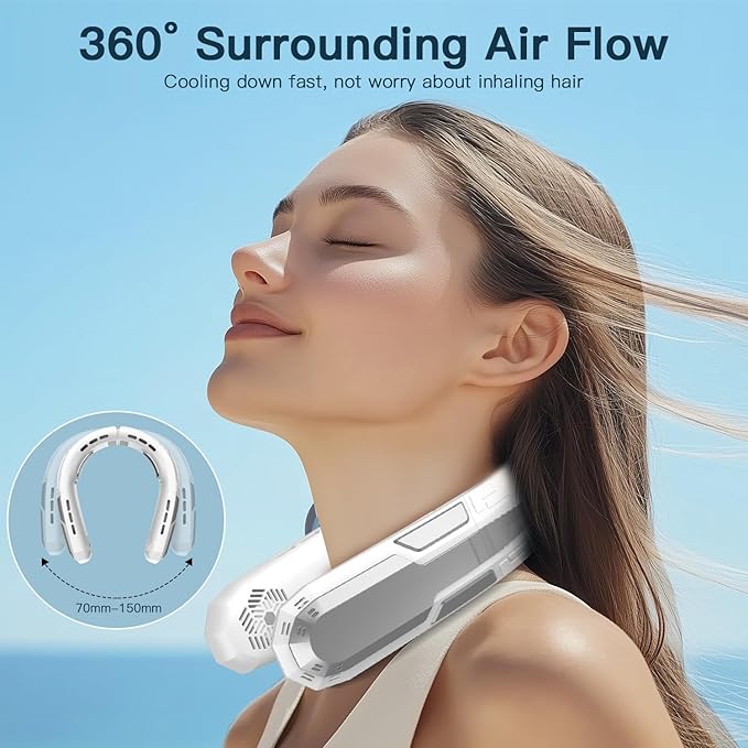 WXX Portable Neck Fan, 6000mAh Battery Neck Fan Rechargeable 360° Cooling Personal Fan 3 Speeds Foldable Quiet Wearable Fan for Travel Outdoor Indoor, Birthday Gifts for Men Women Grey