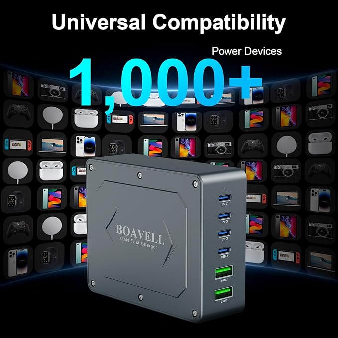 USB C Charger Block, 285W 6-Port GaN Fast Charging Station Hub with 100W Cable, Dual PD 100W Multi-Device USB C Wall Charger Adapter for iPhone 17 16 15, MacBook, Laptop, iPad, Samsung Galaxy and More