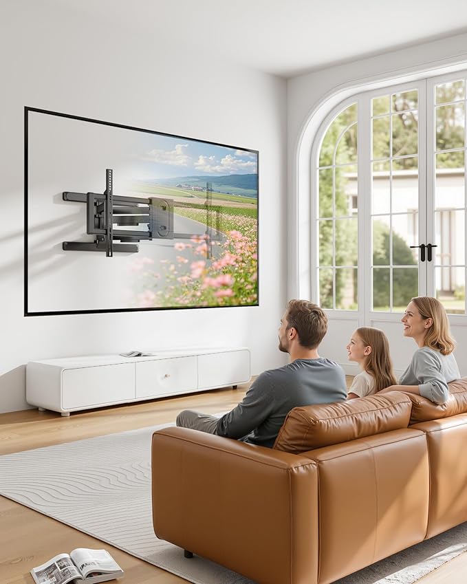 monTEK Full Motion TV Wall Mount for 43"–95" TVs, Pre-Assembled & up to150lbs, Heavy Duty TV Mount Bracket with Tool-Free Tilt/Swivel/Extension, Max VESA 800x400, Fits 16"/18" Studs, HW1242BK