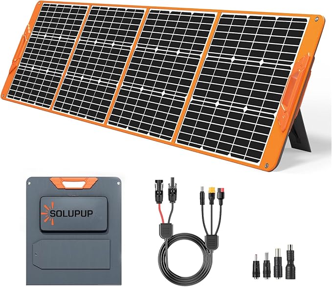 SOLUPUP 200 Watt Portable Solar Panel for Power Station, 24% High Efficiency Foldable Solar Charger with 4 Kickstands, IP66 Waterproof Solar Panels with MC4 & USB Outputs for Trip RV Camping Off Grid
