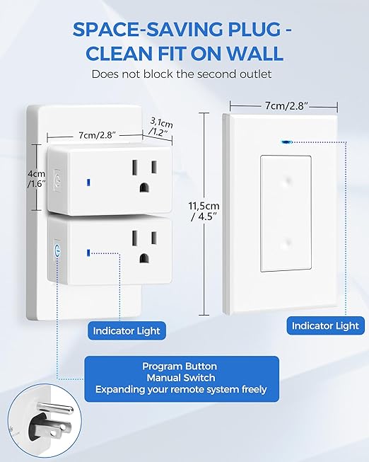 WILAWELS Mini Remote Control Outlet Wireless Light Switch, Programmable and Removable Remote Outlet Switch Kit for Lamps, Fan, Home Appliance, 100ft RF Range, No Wiring, FCC Listed W08RC1106