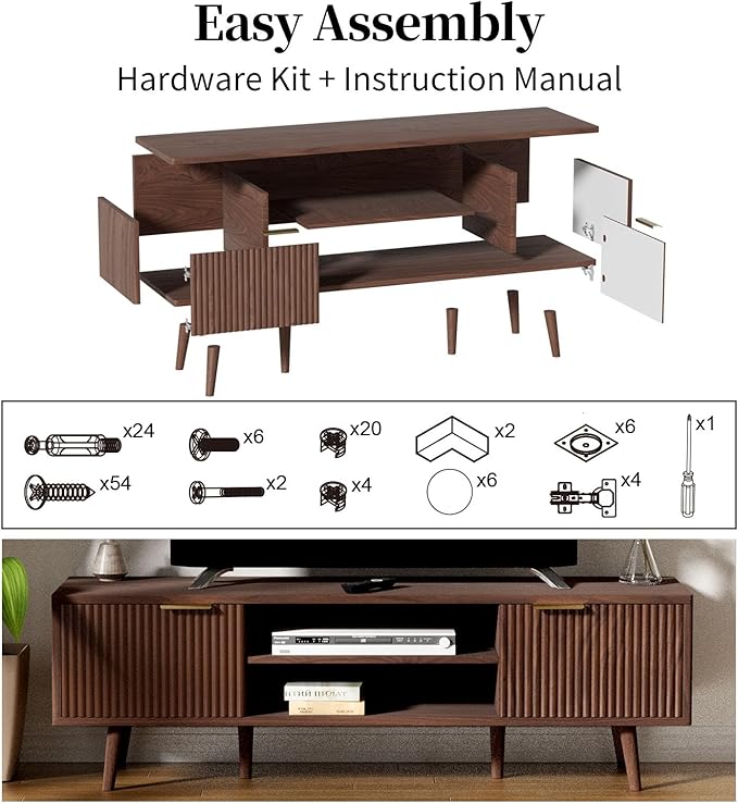 YLGJ&TIDY Modern Wood TV Stand Up to 60'',Universal Entertainment Center with 3-Tier Shelves,TV Console with Cabinets Storage,Wood Frame Television Stand (Brown)