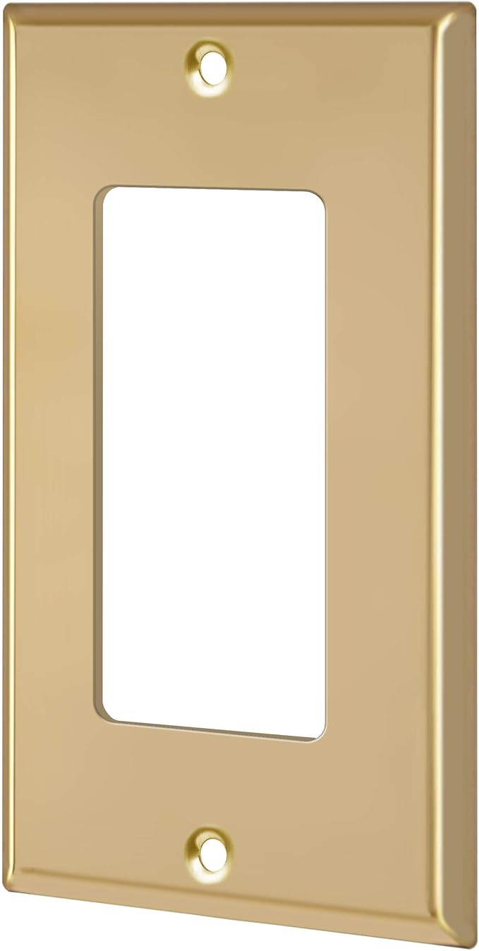 ENERLITES Decorator Switch or Outlet Metal Wall Plate, Stainless Steel Outlet Cover, Corrosion Resistant, Size 1-Gang 4.50" x 2.76", Stainless Steel 201, 7731-PB, Polished Brass, Gold
