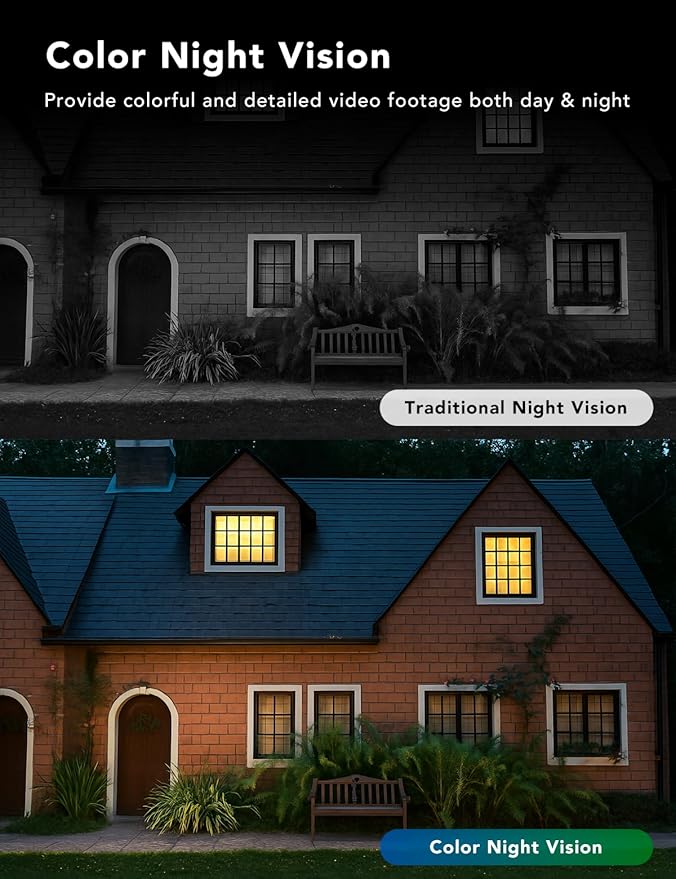 FAMVIVA 2K Security Camera, Outdoor/Indoor for Home, Pet, Baby, Nanny, IP65 Waterproof Color Night Vision, White Light & Siren, Recording, Motion Detection, Compatible with Alexa,Black-4P