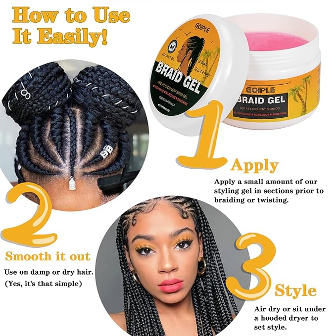 8.8OZ Strong Hold Braiding Gel for Twists, Locs, Cornrows - Tames Frizz, High Shine, No Flake, Easy Edge Control