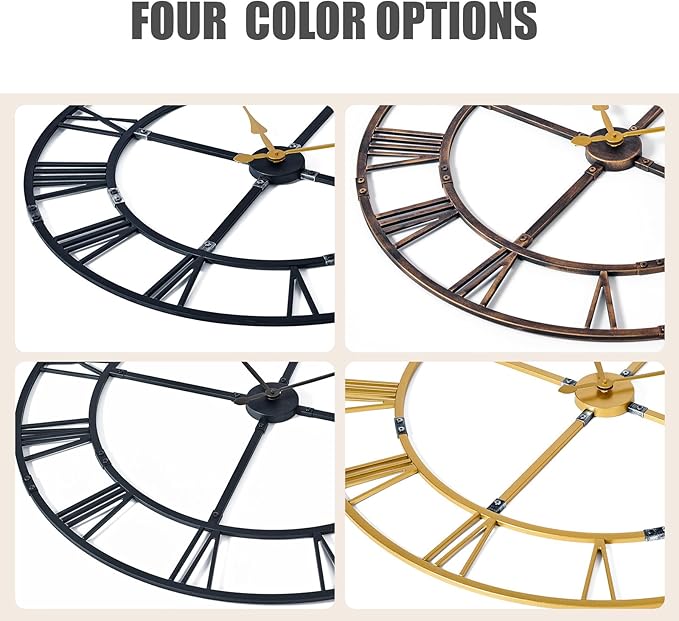 Ohweog Extra Large 40 Inch Wall Clock for Living Room Decor – Silent Non-Ticking Modern Farmhouse Wall Clock, Oversized Decorative Metal Roman Numeral Clock, Black