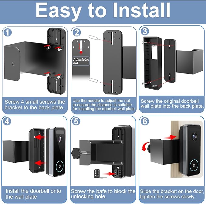Anti-Theft Video Doorbell Mount Compatible with Aosu, No Drill Doorbell Camera Mount, Adjustable Mounting Bracket Holder Accessories for Apartment Rentals, Enhanced Protection Doorbell Mount Bracket