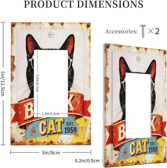 Bvtewkhz Black Cat Vintage 1 Gang Single Rocker Decorative Outlet Covers Light Switch Plate Electrical Receptacle Switchplate For Bathroom Kitchen Bedroom
