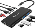 UtechSmart Triple Monitor USB-C Laptop Docking Station - 11-in-1 Dock with 2 HDMI, VGA, PD3.0, SD/TF Card Slot, 4 USB Ports - Compatible with MacBook & Windows (Black)