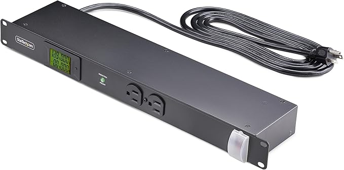 StarTech.com 8-Outlet Horizontal Rack Mount Metered PDU, 1U Server Power Strip w/Surge Protector, 8ft (2.4m) Power Cable, TAA