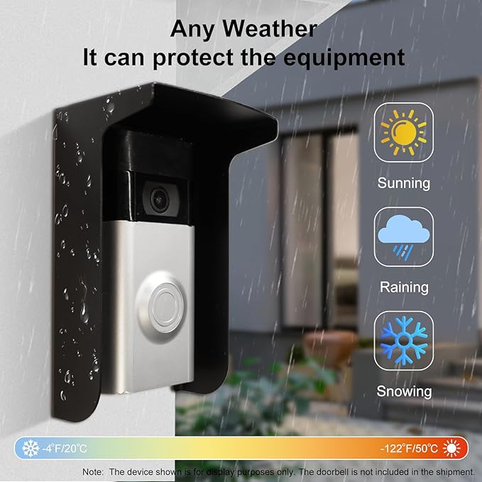 Dgyezhao Outdoor Black Doorbell Rain Anti-Glare Cover, Steel Weather-Blocking Camera Cover Glare Sun Shade Protection for Most Video Doorbells(Inward fold)