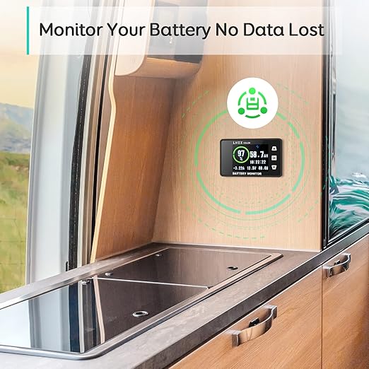 LNEX 500A Shunt Battery Monitor, 2.4" Color Screen RV Monitor with 16ft Shielded Wire, Support High Low Voltage Programmable Alarm for 8-100V Lifepo4, Lithium Sealed, Gel, Flooded Battery