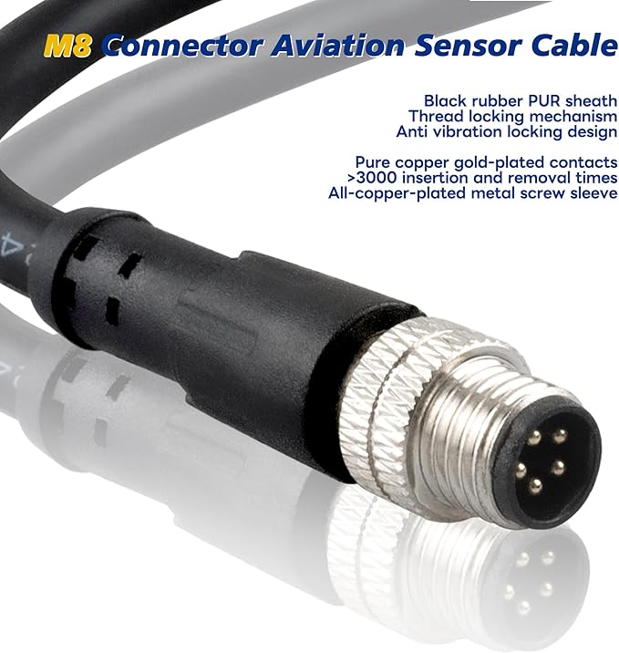 Lonlonty M8 5 Pin Male Socket Panel Aviation Wire,8mm Industrial Circular Sensor Connector Cable Shielded,Outdoor Waterproof IP67 B Coding 6.5Ft/2M
