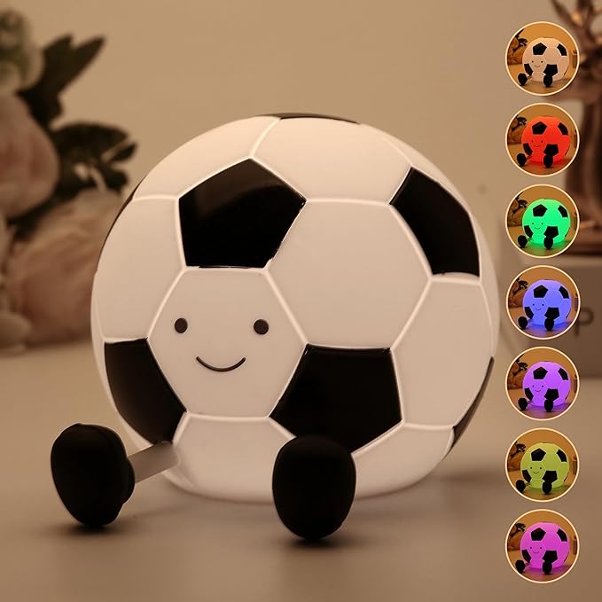 FineLiMoLa Soccer Silicone Night Light for Kids,Cartoon Soccer Lamp Squishy Silicone Baby Nursery Night Light with 7 Colors Change,Football Night Light for Home Decor,Birthday or Christmas Gifts