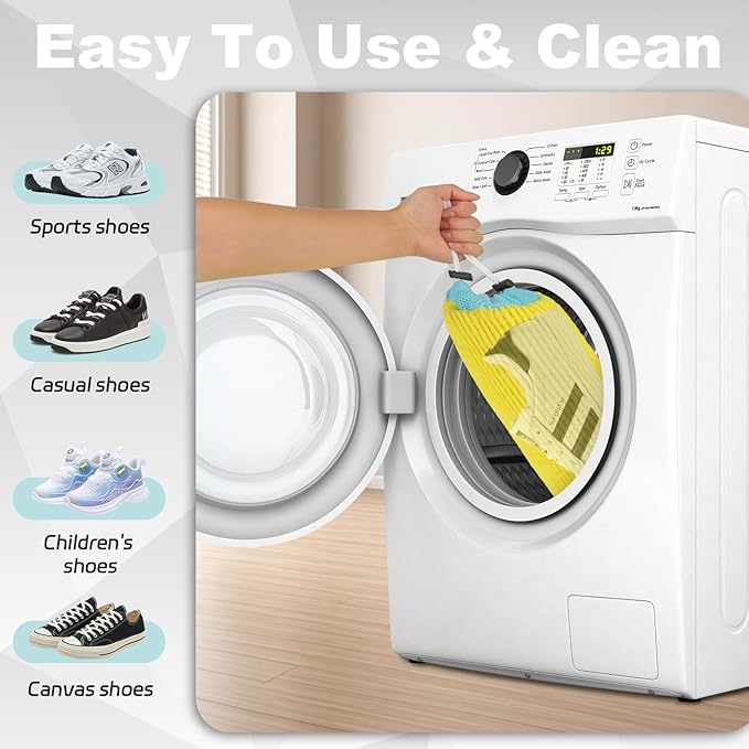 2Pcs Shoe Washing Machine Bag with Secure Drawstring Closure，Reusable，Cleaning Bag for All Shoe Types，Includes 2 Storage Dust Bags And 2 Adjustable Trees (Yellow)