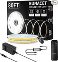 BUNACET 80FT/24m COB LED Strip Light (2 Rolls of 40ft) Warm White Dimmable 6500K High Lumen CRI 90+ with 24V Power Adapter RF Remote LED Lights for Bedroom Counter Under Cabinet Kitchen Projects