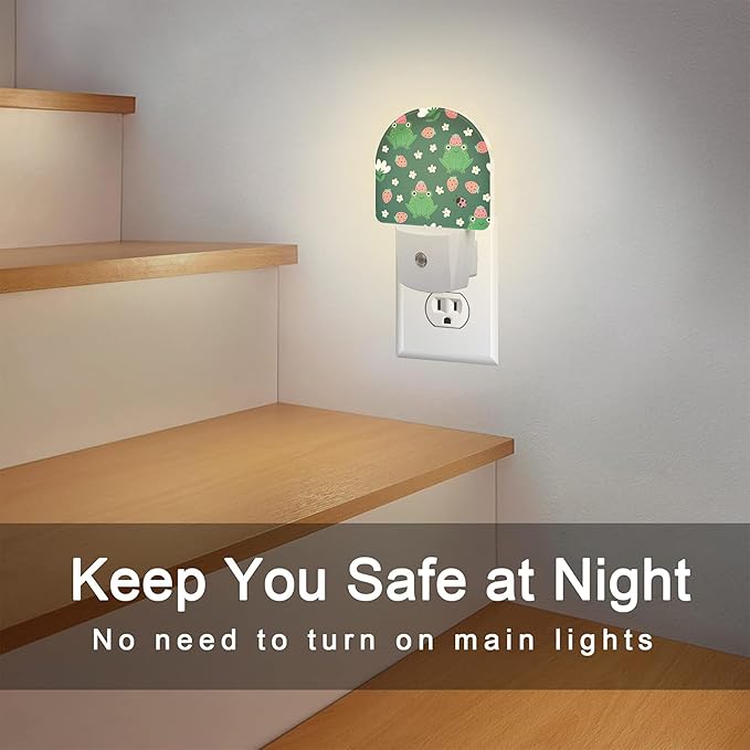 sndheke Strawberry Frogs with Daisies Flowers Night Light Plug into Wall,Cute Childish Frog Dusk to Dawn Night Light Plug in,0.5w Energy Saving NightLight for Kids Boys Girls Home Decor