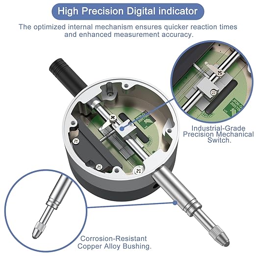 HDLNKAK Electronic Digital Dial Indicator Gauge 0-12.7mm/0.5” Inch/Metric Conversion, High Precision Probe with 0.01mm/0.0005” Resolution for Testing.
