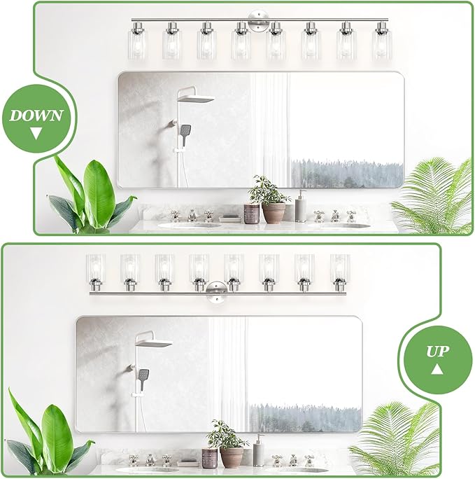 Guliaofo 8-Light Brushed Nickel Vanity Lights, Modern Bathroom Light Fixtures with Clear Glass Shade, Wall Lamps for Mirror Kitchen Hallway Cabinet Living Room Sconces Lights - E26