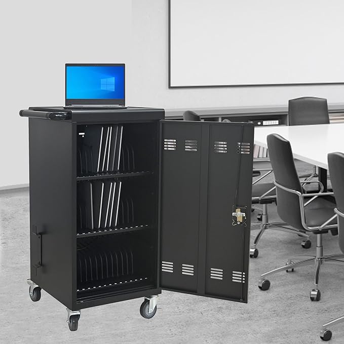 Aokleo Laptop Charging Cart,45 Devices Tablet Storage Carts for pad Up to 16.3" Screen Size, Classroom Computer Mobile Charging Station for Pads, Chromebooks,Laptops, Security Storage(45 Bay-Black)