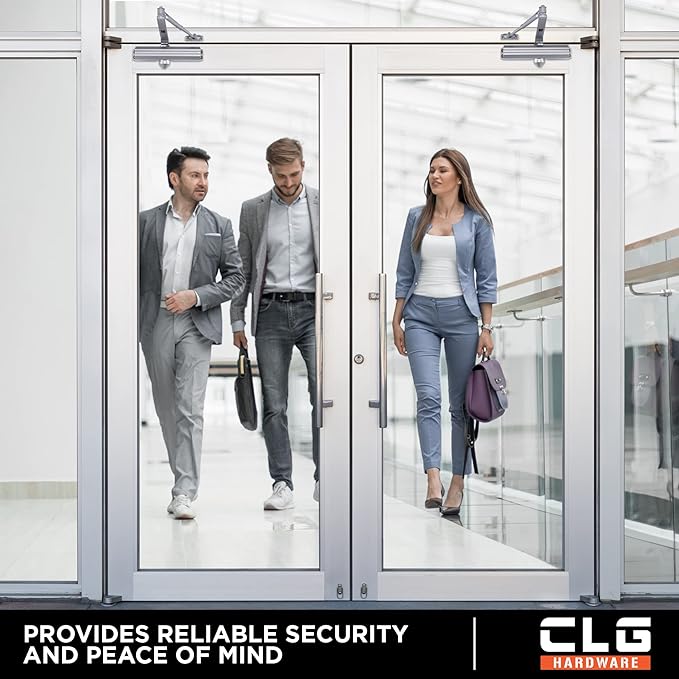 CLG HARDWARE Medium/Heavy Duty Commercial Door Closer DC7016 - Surface Mounted, Grade 1- ADA & UL 3 Hour Fire Rated, Adjustable Size 1-6 for Entrances & Aluminum Storefronts - US26D Aluminum