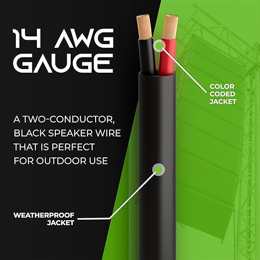 GearIT 14/2 Speaker Wire (500 Feet) 14AWG Gauge - Outdoor Direct Burial in Ground/in Wall / CL3 CL2 Rated / 2 Conductors - OFC Oxygen-Free Copper, Black 500ft