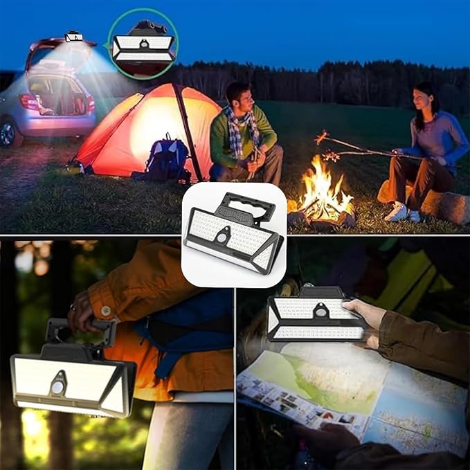 Smartyoyoka Solar Lights Clip On Solar Motion Sensor Lights with 3 Color, IP65 Waterproof Wall Lights with USB & 208LED, Portable Light for Fence, Deck, Wall, Garage, Patio (Black-3600mAh)