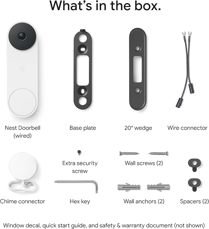 Google Nest Doorbell (Wired, 3rd Gen) - 2K Video and Gemini, Live View, Night Vision, 2-Way Audio - Works with Google Home - 2025 Model - Snow