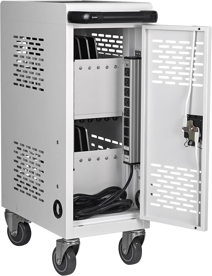 Aokleo Laptop Charging Cart,16 Devices Tablet Storage Carts for pad Up to 16.3" Screen Size, Classroom Computer Mobile Charging Station for Pads, Chromebooks,Laptops, Security Storage(16 Bay-White)