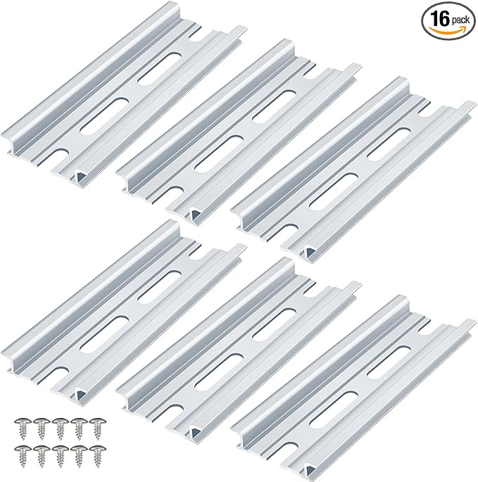 VAMRONE 6 Piece Aluminum DIN Rails, 4 Inches Long, 35mm Wide, 7.5mm High, Top Hat Slotted DIN Rail with RoHS, Extra Premium Screws Included for Hardware Components Mounting
