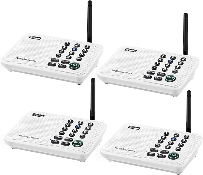 Wuloo Intercoms Wireless for Home 5280 Feet Range 10 Channel 3 Code, Wireless Intercom System for Home House Business Office, Room to Room Intercom, Home Communication System (4 Units Set, White)