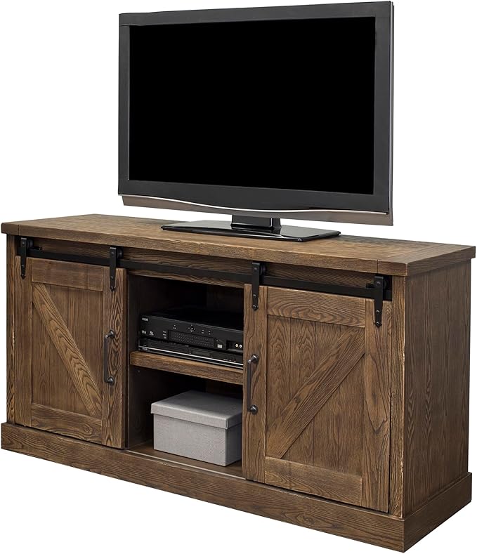 Avondale 60" TV Console Barn Door Entertainment Stand Wood Accent Cabinet Brown